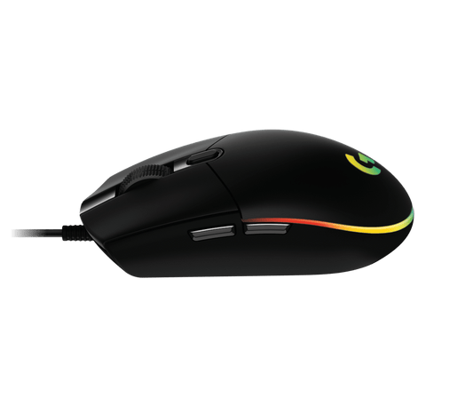 Logitech G203 LIGHTSYNC wired gaming mouse in black - side profile