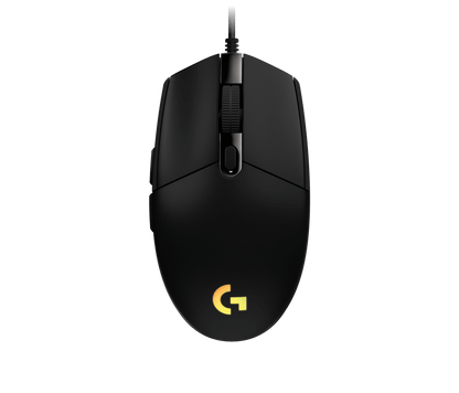 Logitech G203 LIGHTSYNC wired gaming mouse in black - top angle