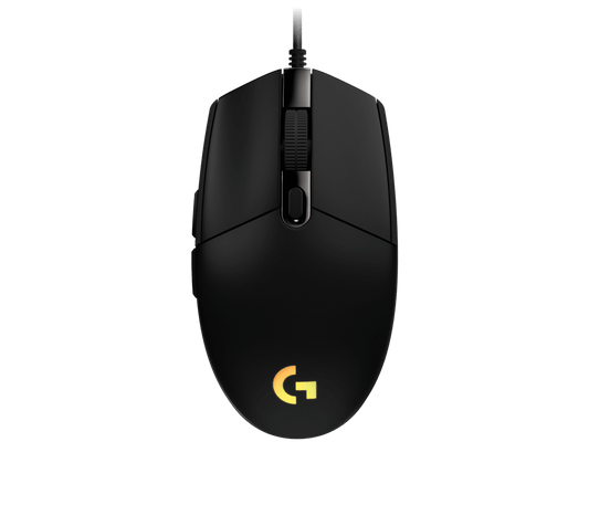 Logitech G203 LIGHTSYNC wired gaming mouse in black - top angle