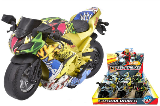 GP Superbikes pull back motorbikes assorted display