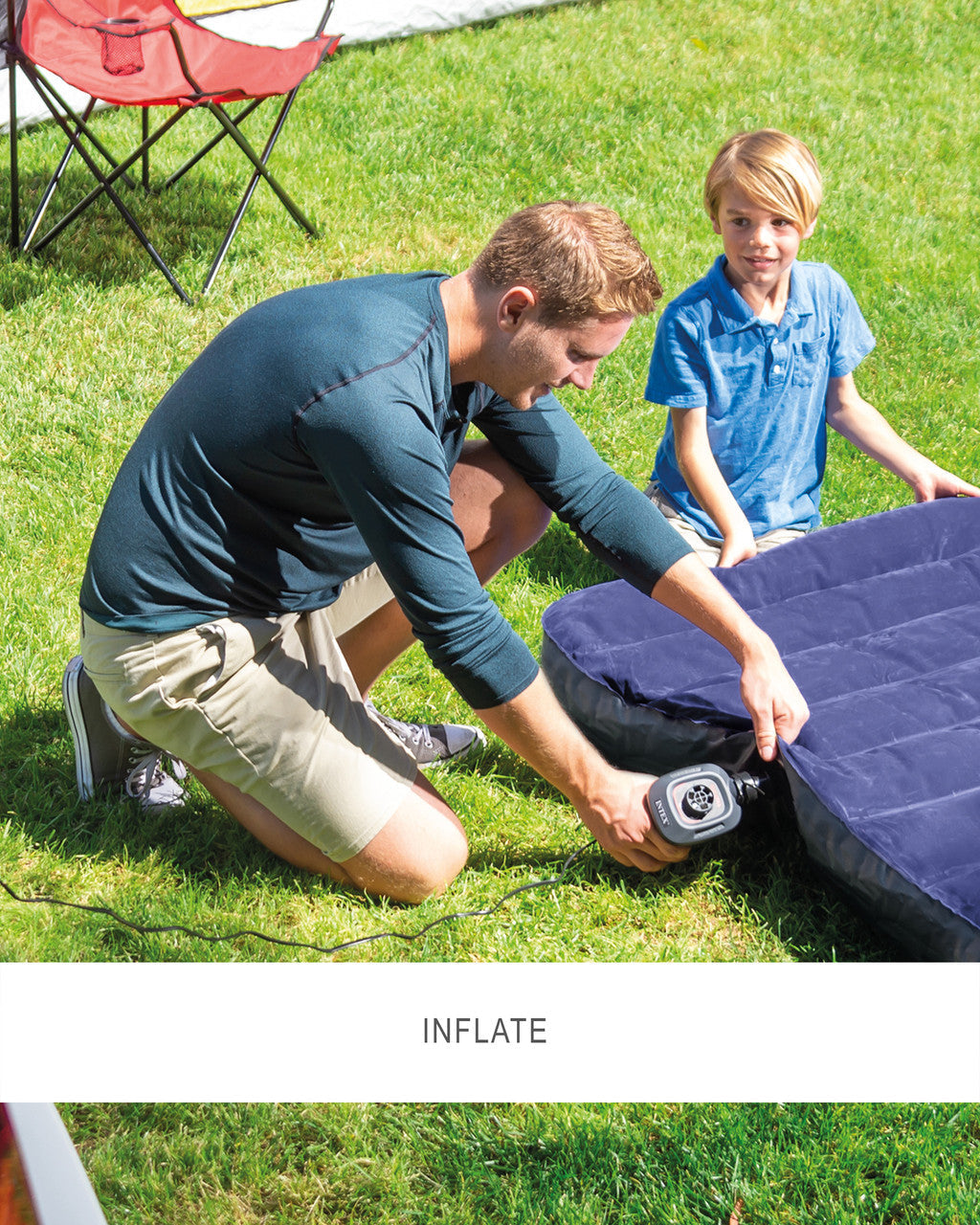 Intex 12V DC Electric Air Pump inflating an airbed