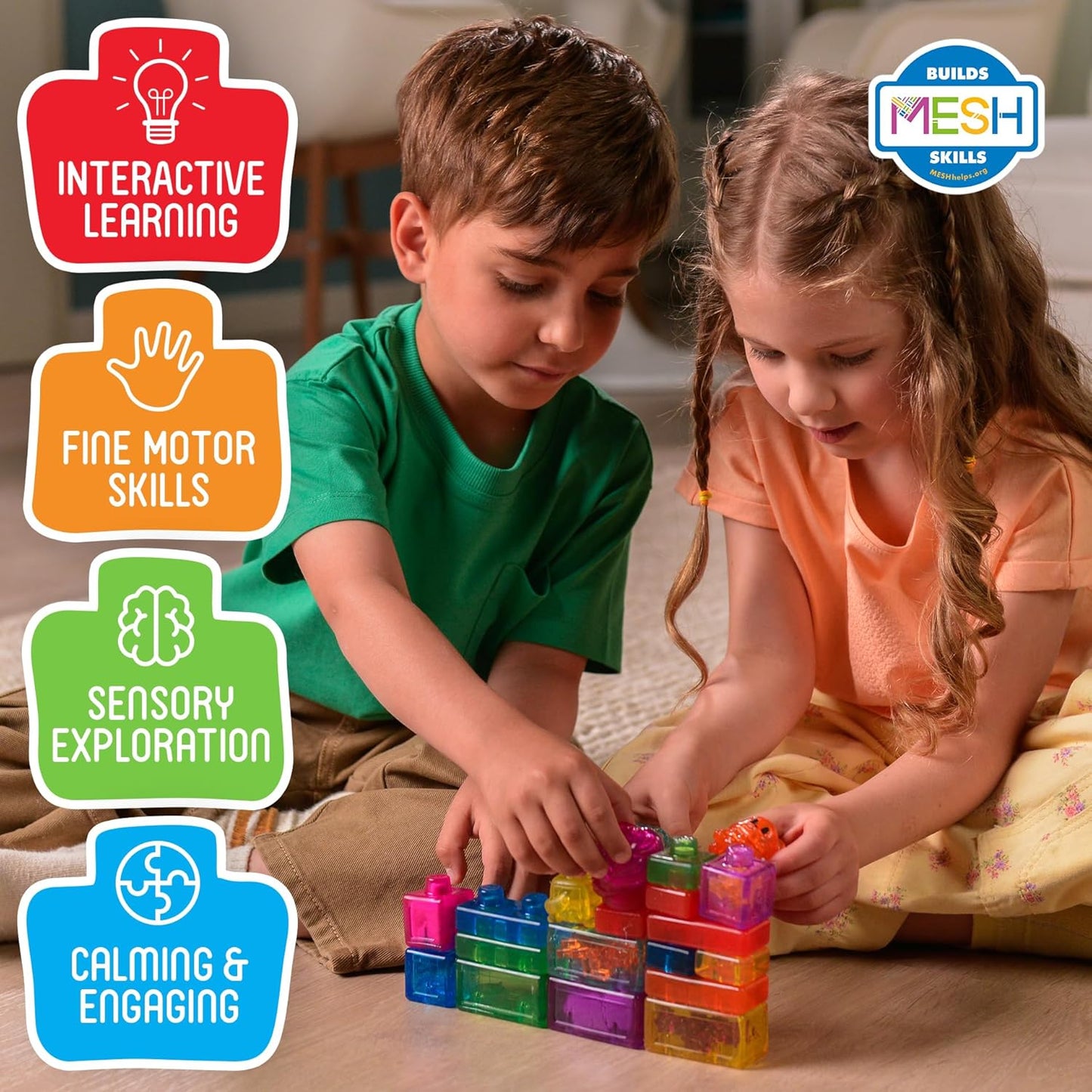 Children building with Jelly Blox sensory blocks