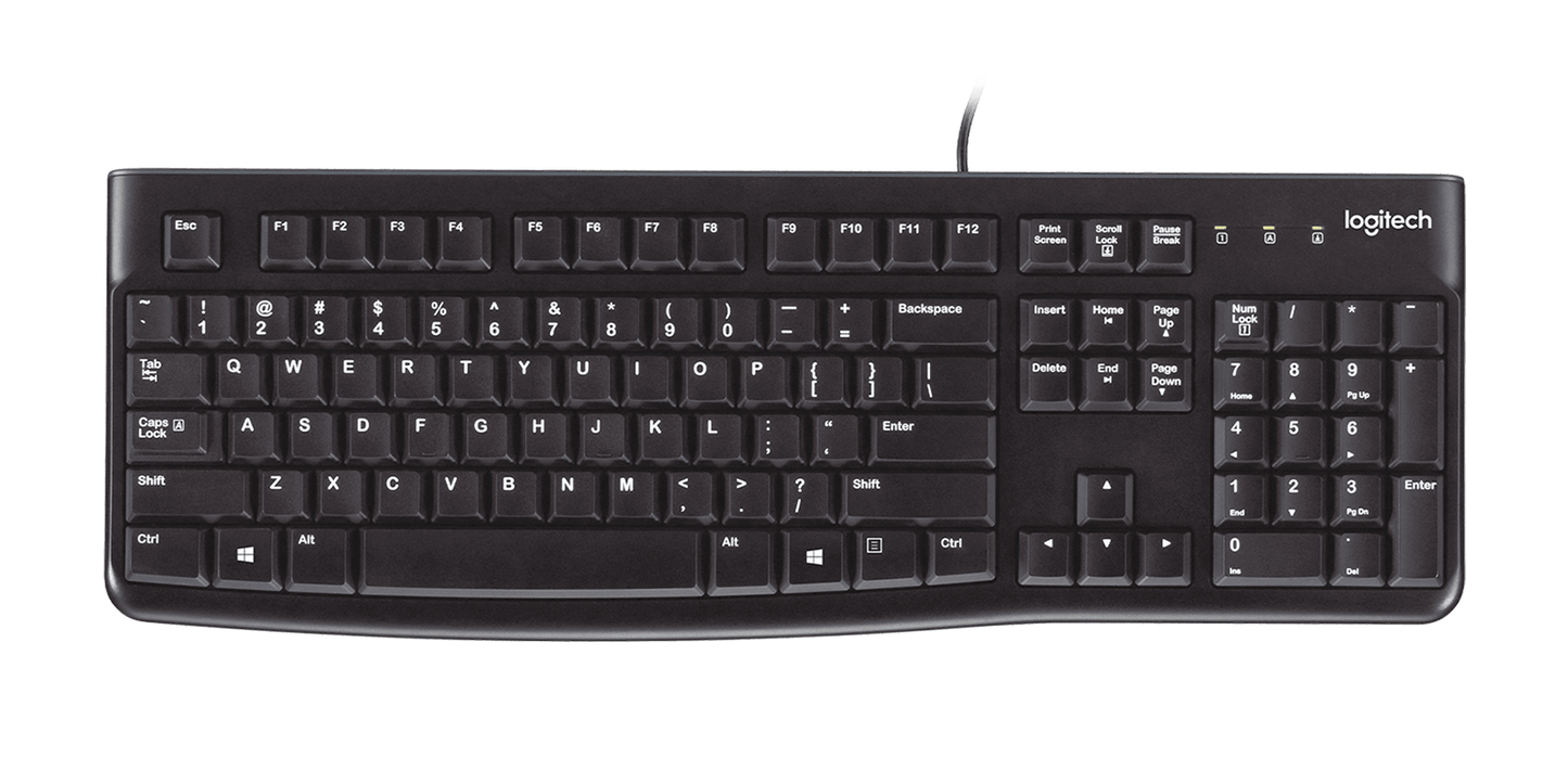 Logitech K120 wired USB keyboard front view
