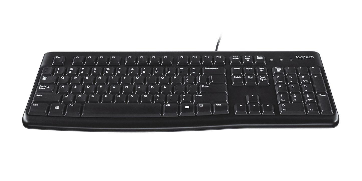 Logitech K120 wired keyboard angled view