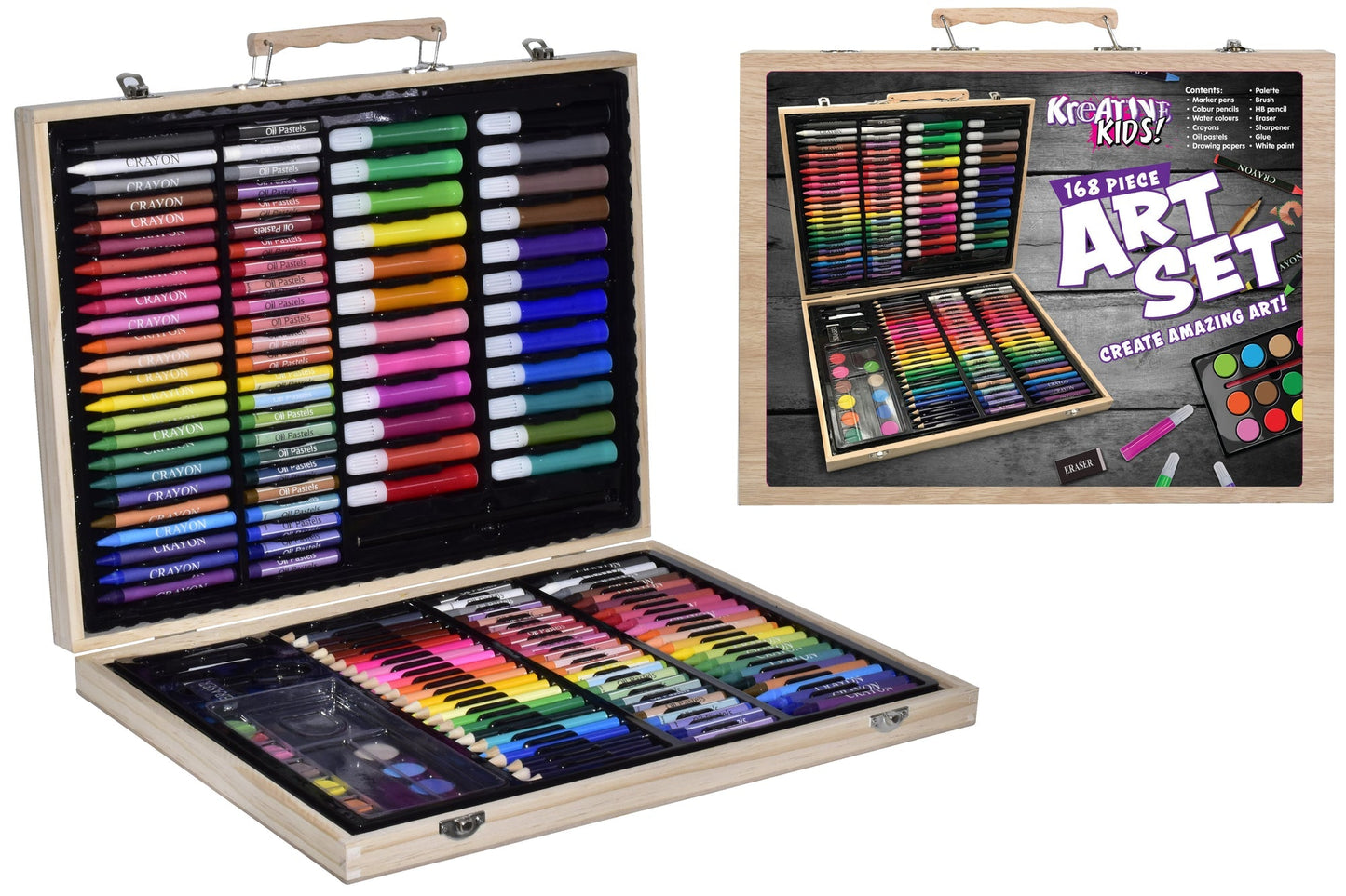 Kreative Kids 168 piece art set in wooden carry case
