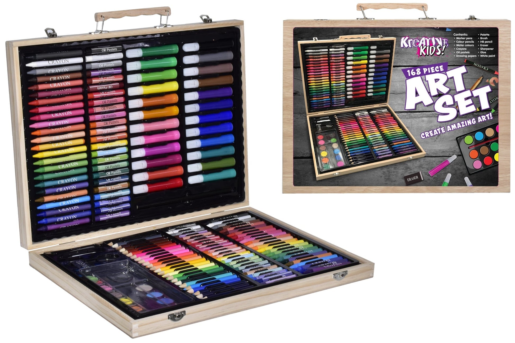 Kreative Kids 168 piece art set in wooden carry case
