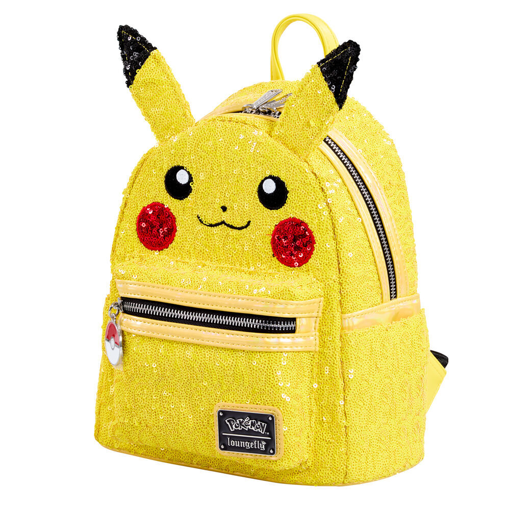 Loungefly Pokemon Pikachu sequin mini backpack angled front view