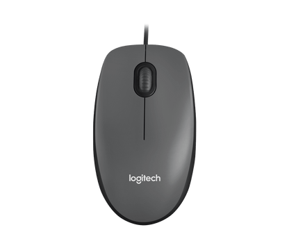Logitech M100 wired USB mouse in charcoal - top view