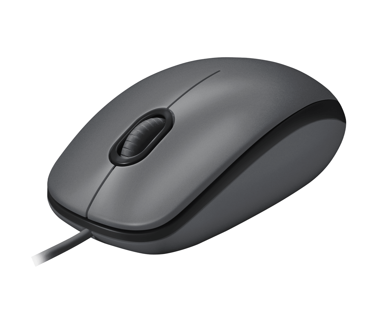 Logitech M100 wired USB mouse in charcoal - front angle