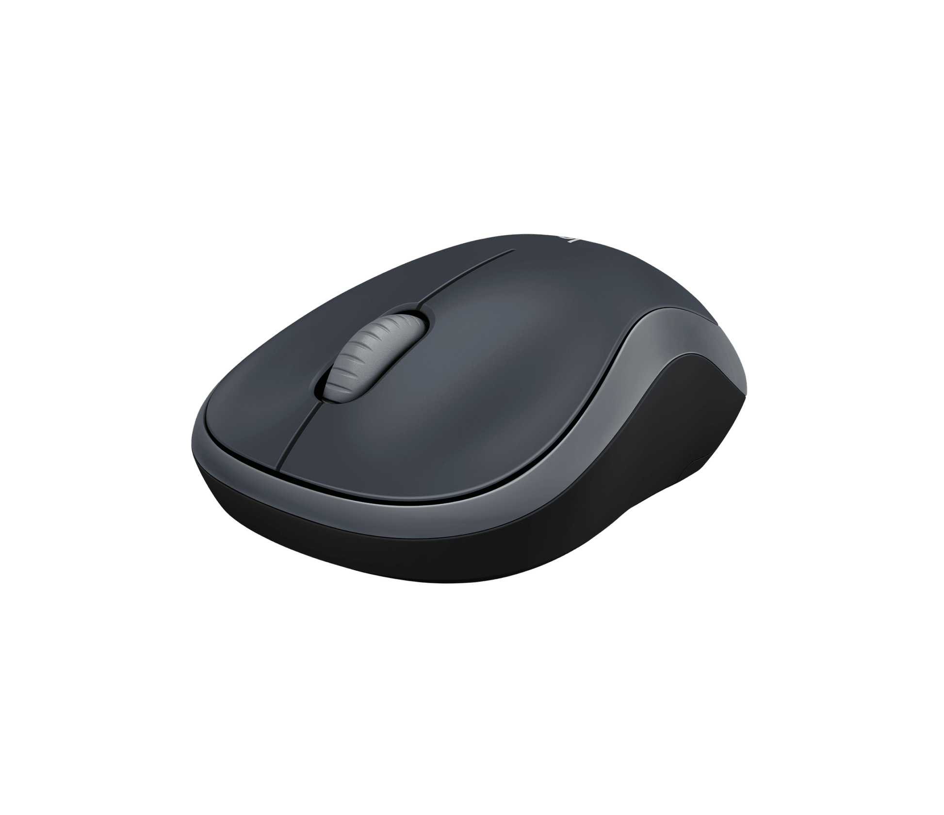 Logitech M185 wireless mouse in grey - front angle