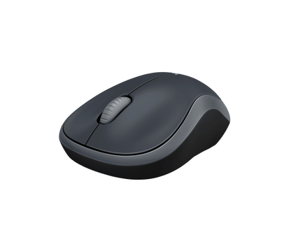 Logitech M185 wireless mouse in grey - front angle