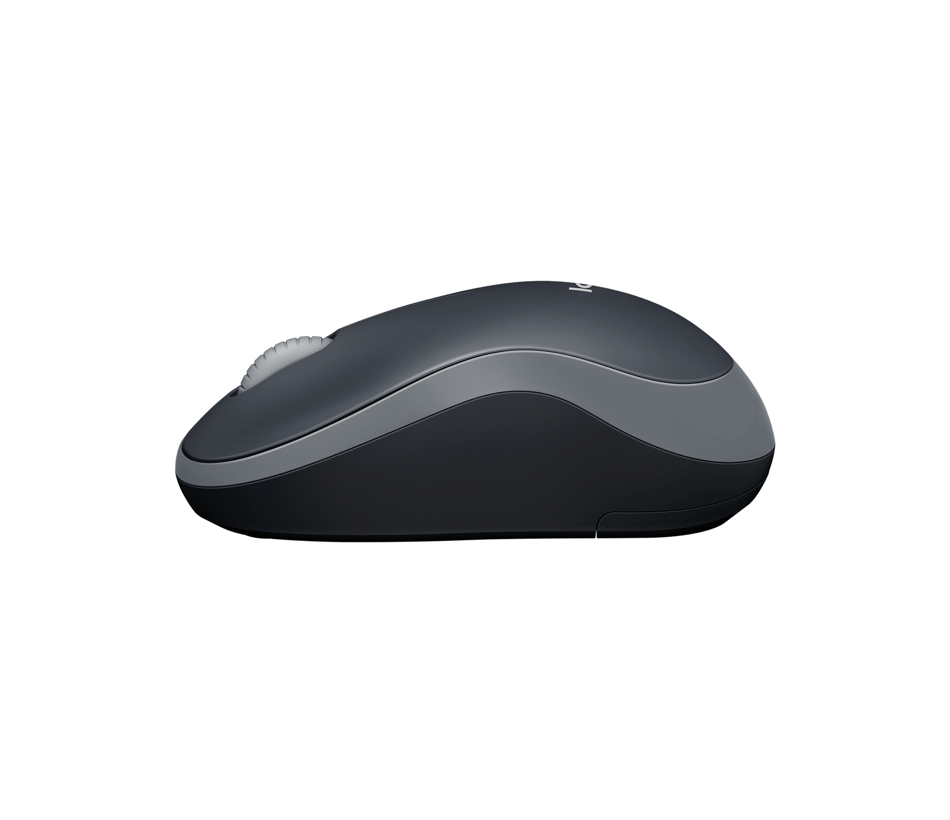 Logitech M185 wireless mouse in grey - side profile
