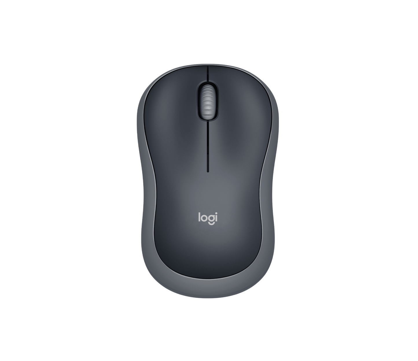Logitech M185 wireless mouse in grey - top angle