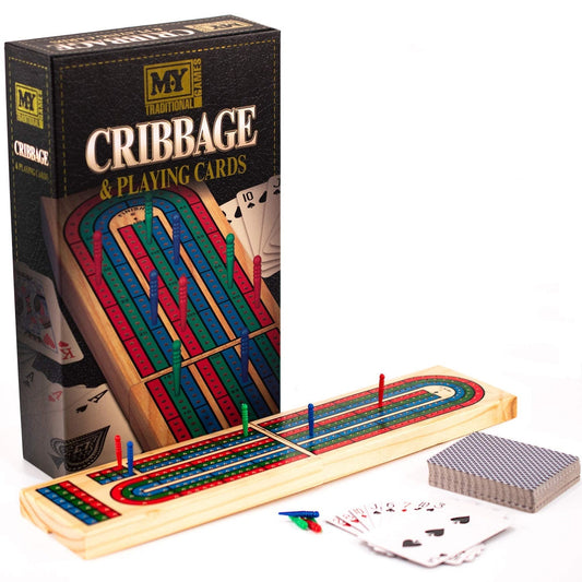 M.Y solid wood cribbage board and playing cards set