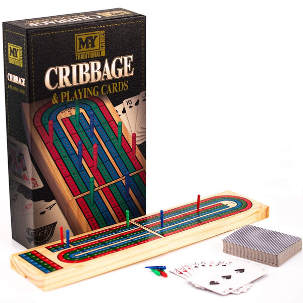 M.Y solid wood cribbage board and playing cards set