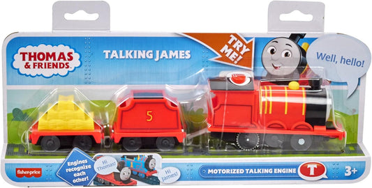 Thomas & Friends Motorized Toy Train Talking James Battery-Powered Engine with Sounds & Phrases for Preschool Kids 3+ Years, UK English Version, HWY30