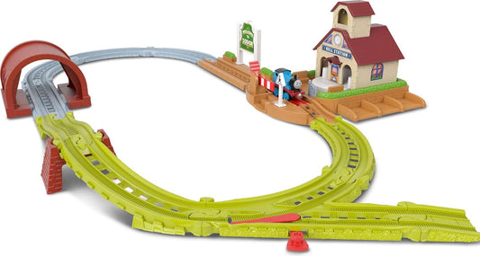 Thomas & Friends Bell Station Train Set with Push-Along Thomas - Thomas & Friends Toy Train Set by Fisher-Price, Bell Station Playset with Push-Along Thomas Engine, Ringing Bell, Tunnel, Gate & Expandable, JLL35