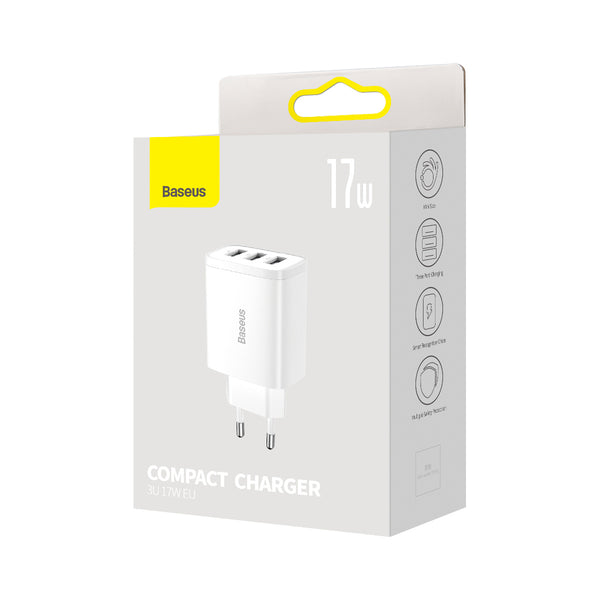 Baseus Compact Charger 3XUSB 17W White