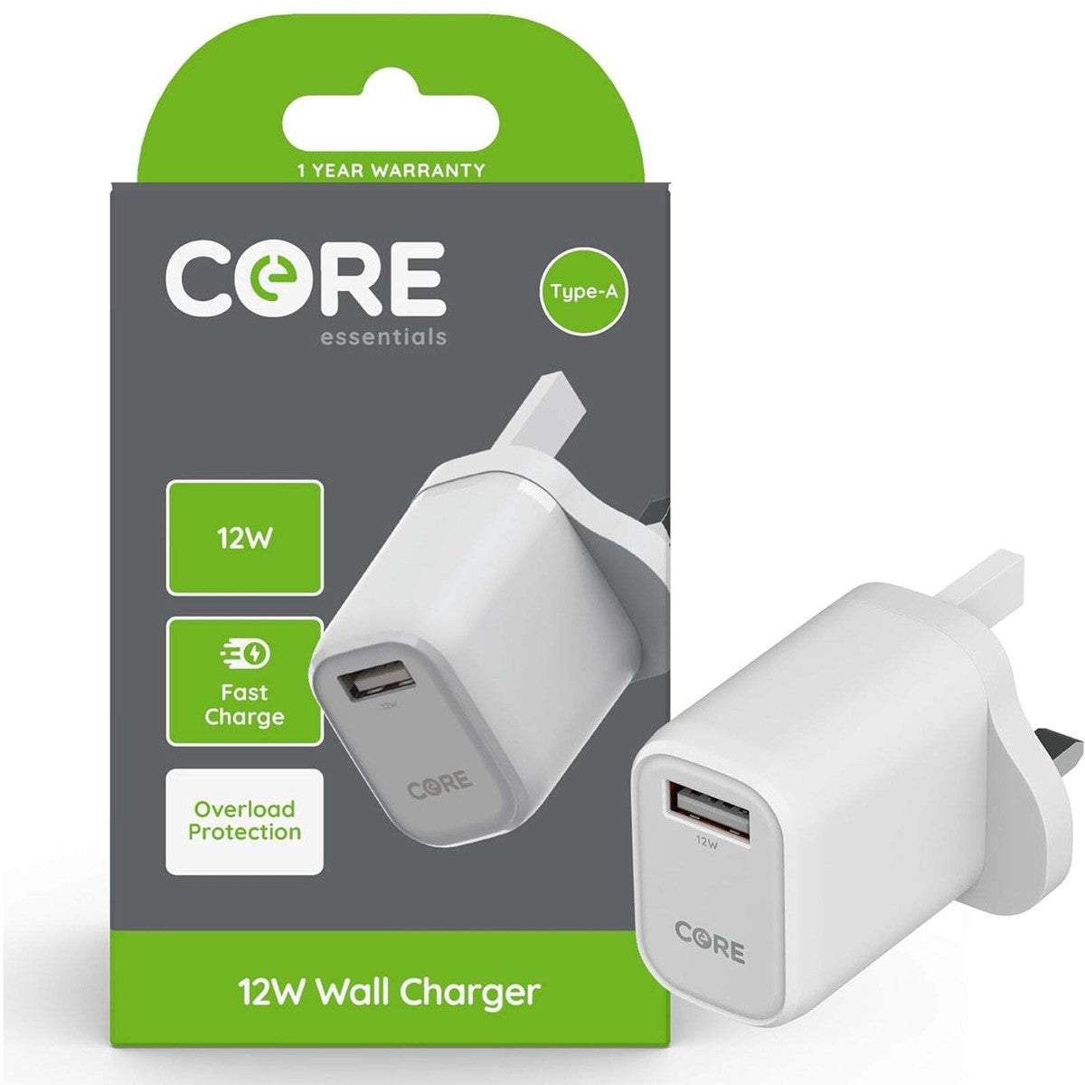 Core Essentials USB A Wall Charger 12W