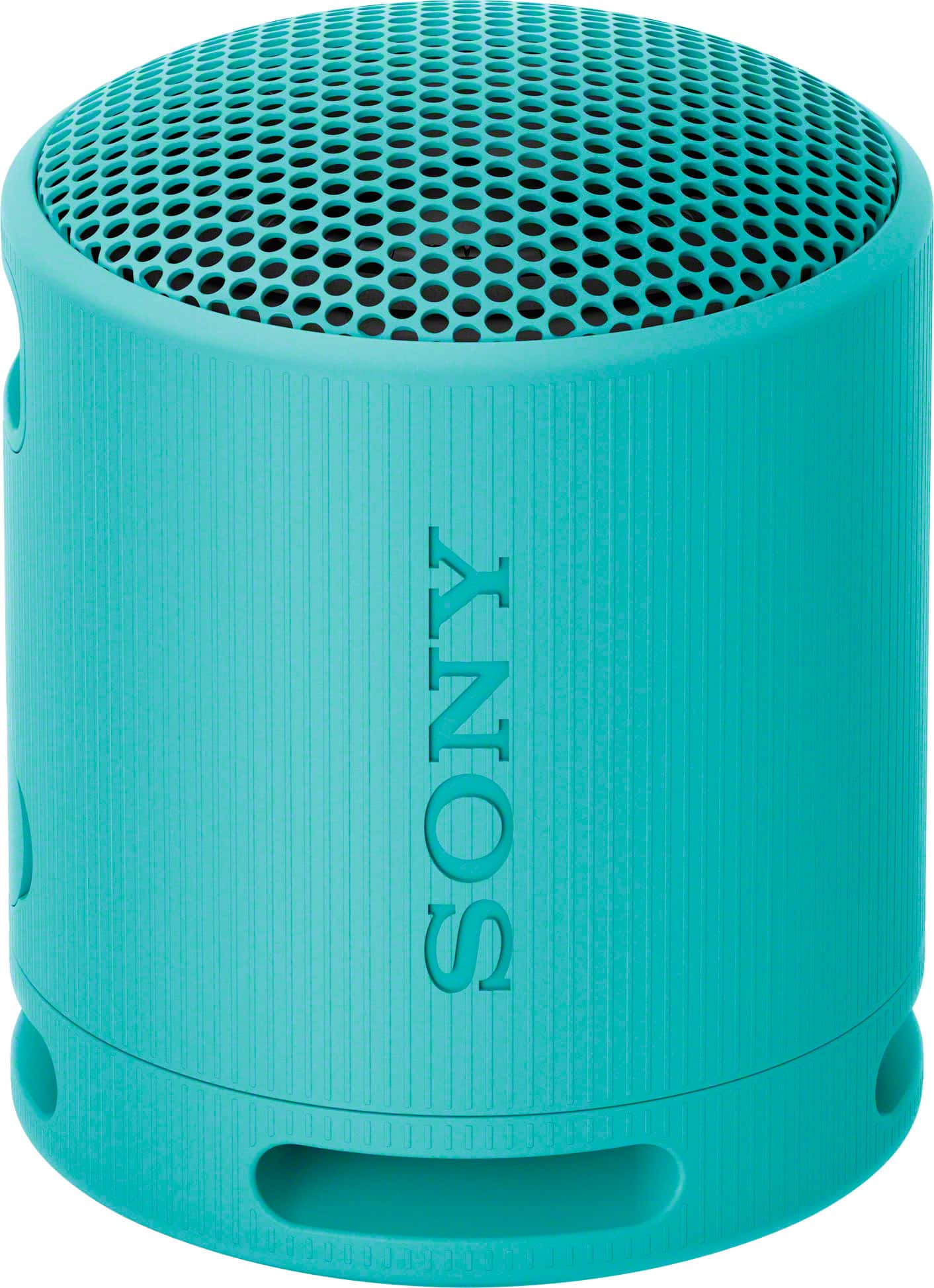 Sony SRS-XB100 blue Bluetooth speaker angled view