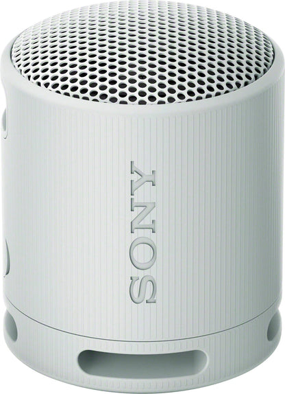 Sony SRS-XB100 light grey Bluetooth speaker angled view