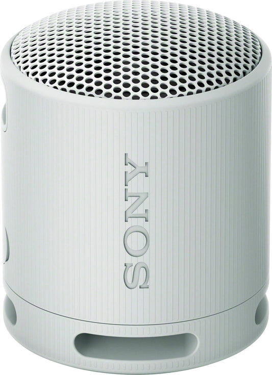 Sony SRS-XB100 light grey Bluetooth speaker angled view