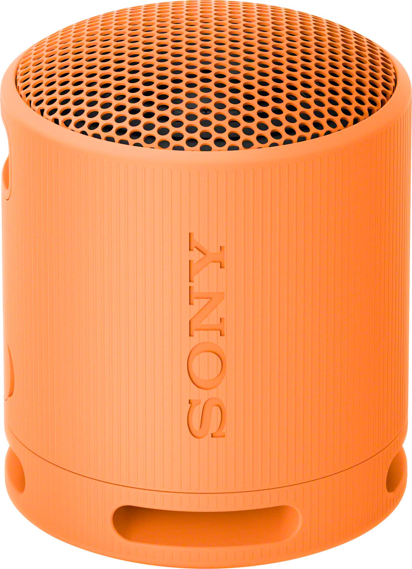 Sony SRS-XB100 orange Bluetooth speaker angled view