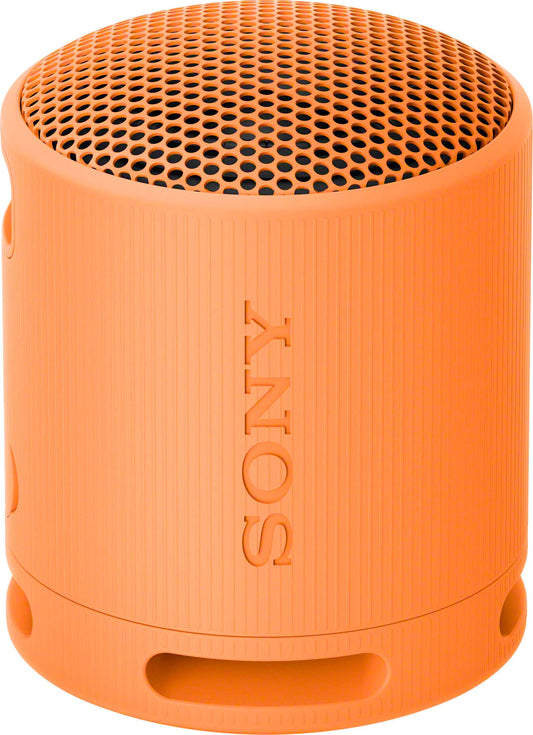 Sony SRS-XB100 orange Bluetooth speaker angled view