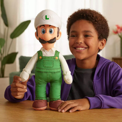 The Super Mario Galaxy Movie Fire Luigi posable plush lifestyle image