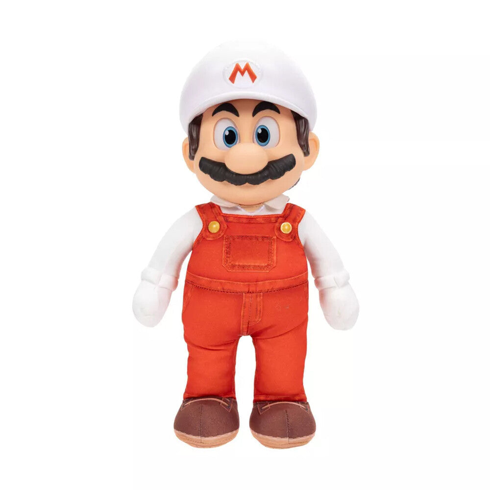 The Super Mario Galaxy Movie Fire Mario posable plush front view