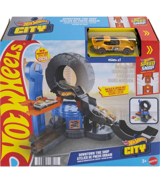 Hot Wheels City Downtown Tire Shop Playset - TIENDA DE NEUMÁTICOS JHL75 HOT WHEELS