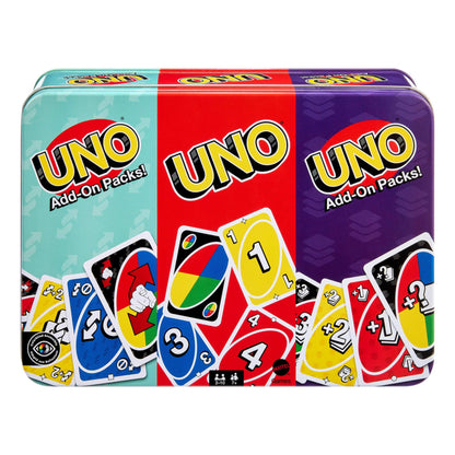 UNO card game with two add-on packs collectible tin