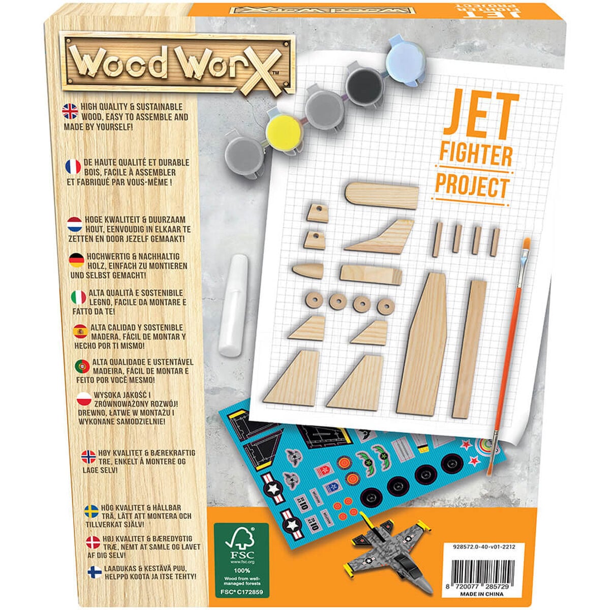Wood Worx Jet Fighter craft project box back and contents